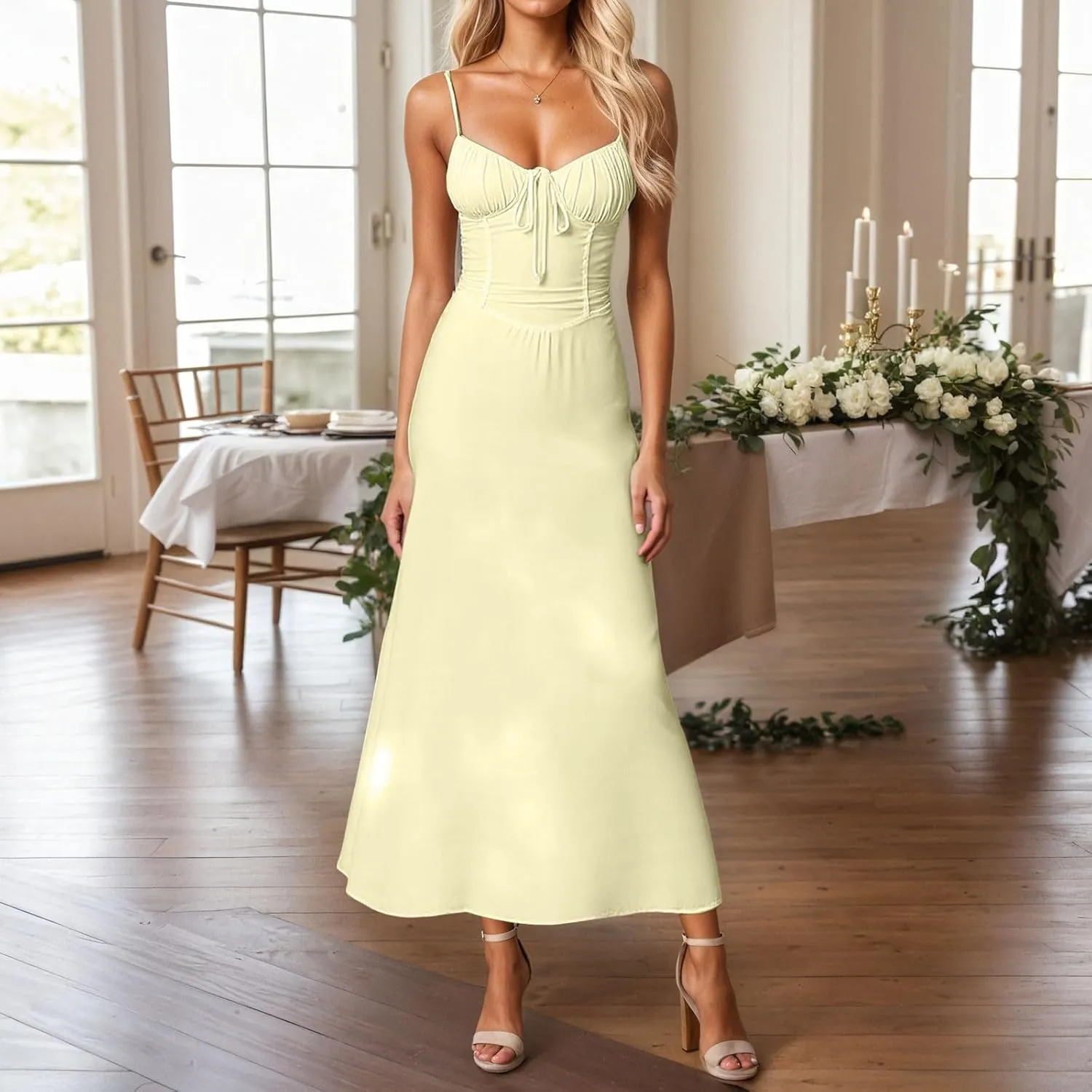 Milkmaid Dresses Summer Floral Maxi Bodycon Spaghetti Strap Sleeveless Boho Long Casual Dress Country Concert 2025