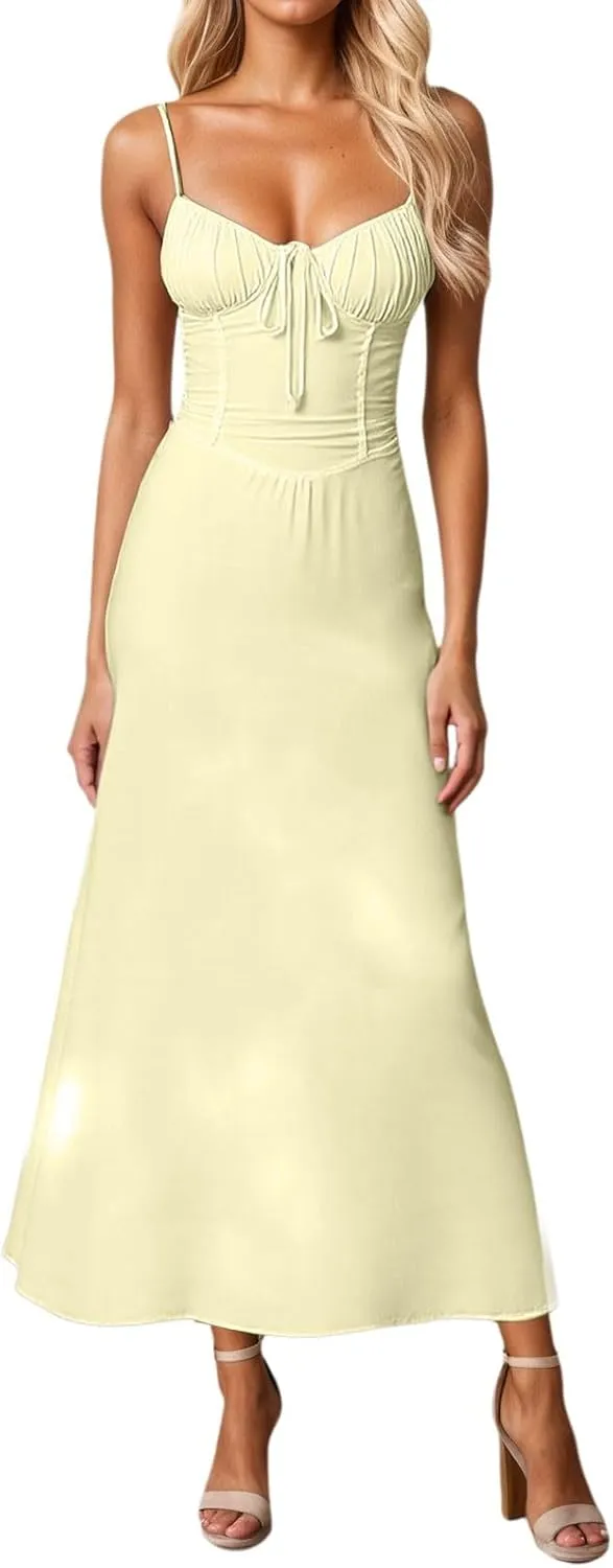 Milkmaid Dresses Summer Floral Maxi Bodycon Spaghetti Strap Sleeveless Boho Long Casual Dress Country Concert 2025