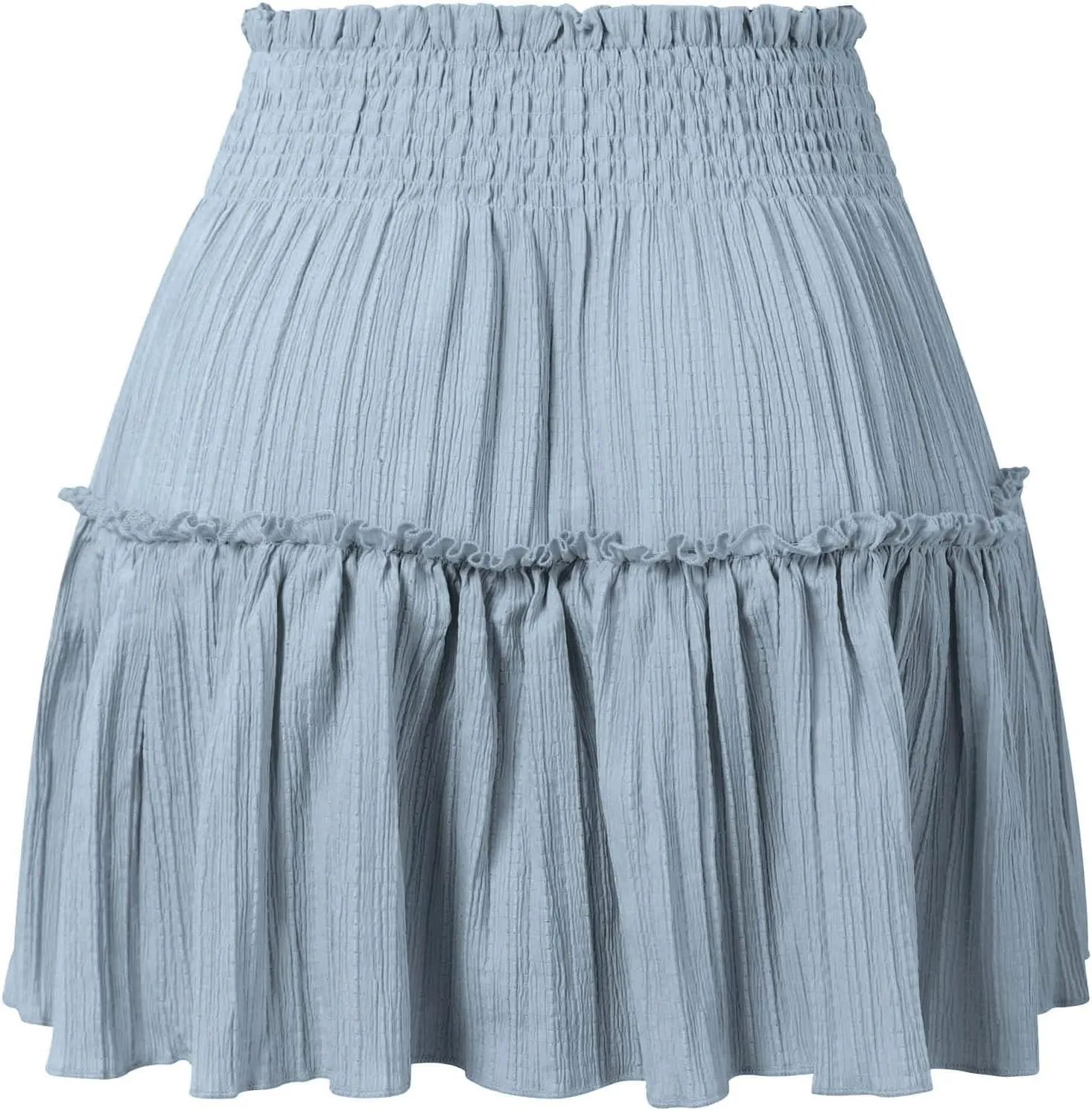 Mini Skirts for Women High Elastic Waisted Tiered Boho Smocked Ruffle A-Line Skirt Beach Flowy Short Cake Skirt