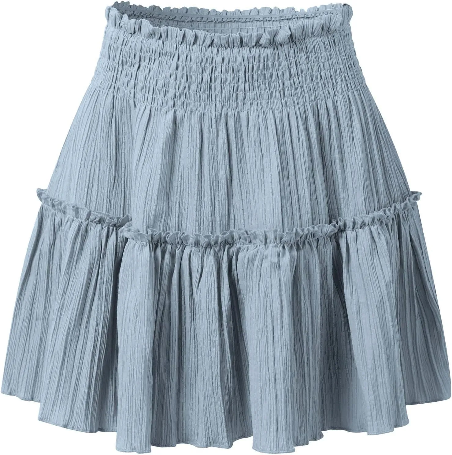 Mini Skirts for Women High Elastic Waisted Tiered Boho Smocked Ruffle A-Line Skirt Beach Flowy Short Cake Skirt