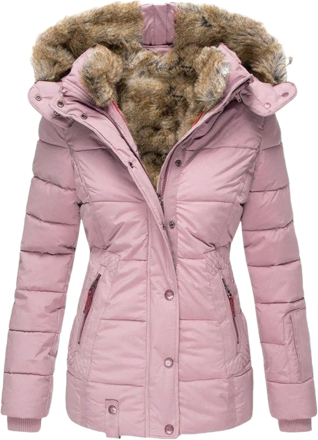 Mmoneyake Women's Winter Puffer Coat Fleece Lined Down Jacket Warm Thicken Long Parka Hooded Jacket Overcoat with Pockets