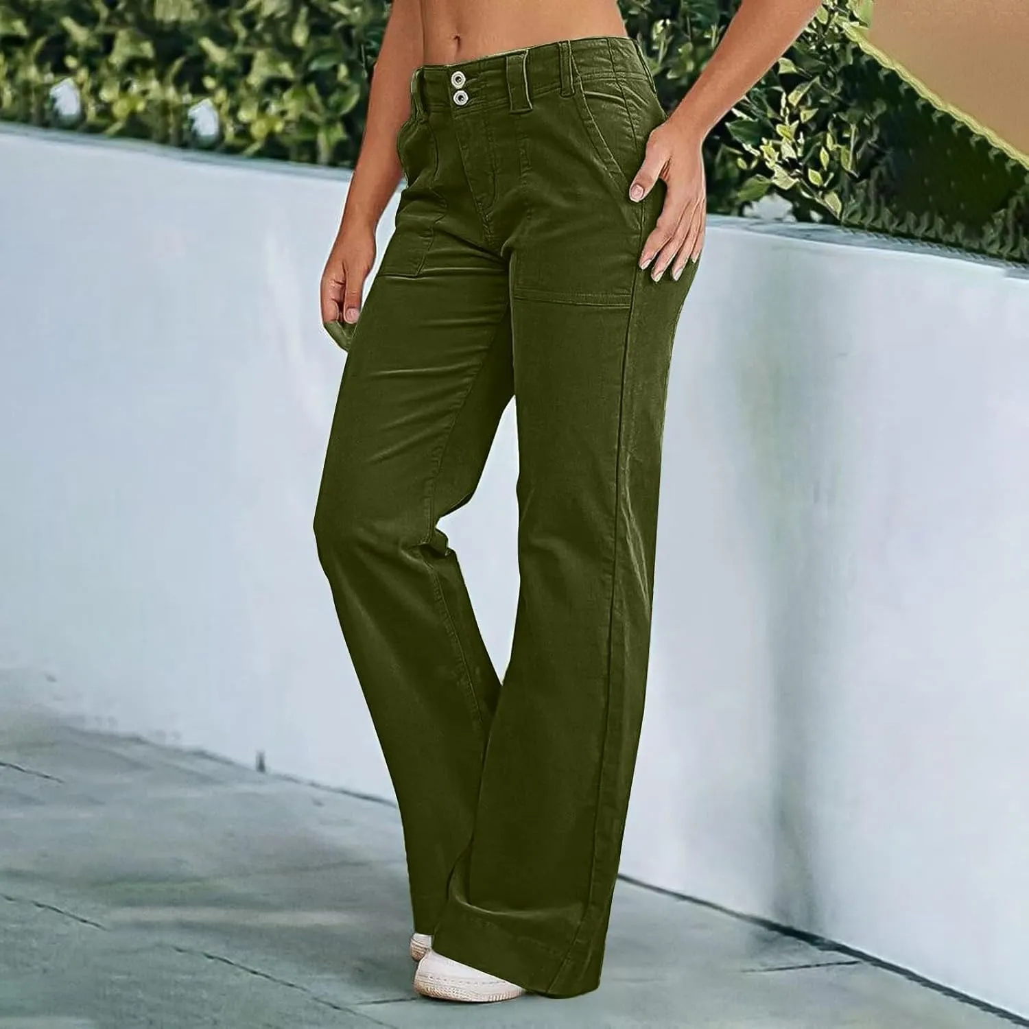 NBXNZWF Women's Wide Leg Pants Causal Stretch Twill High Waisted Chino Pants Comfy Slim Fit Dress Y2K Pants with Pockets