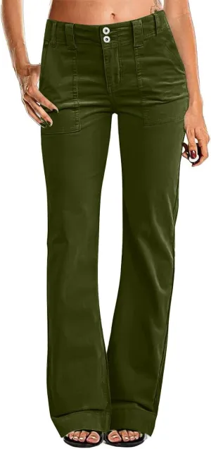 NBXNZWF Women's Wide Leg Pants Causal Stretch Twill High Waisted Chino Pants Comfy Slim Fit Dress Y2K Pants with Pockets