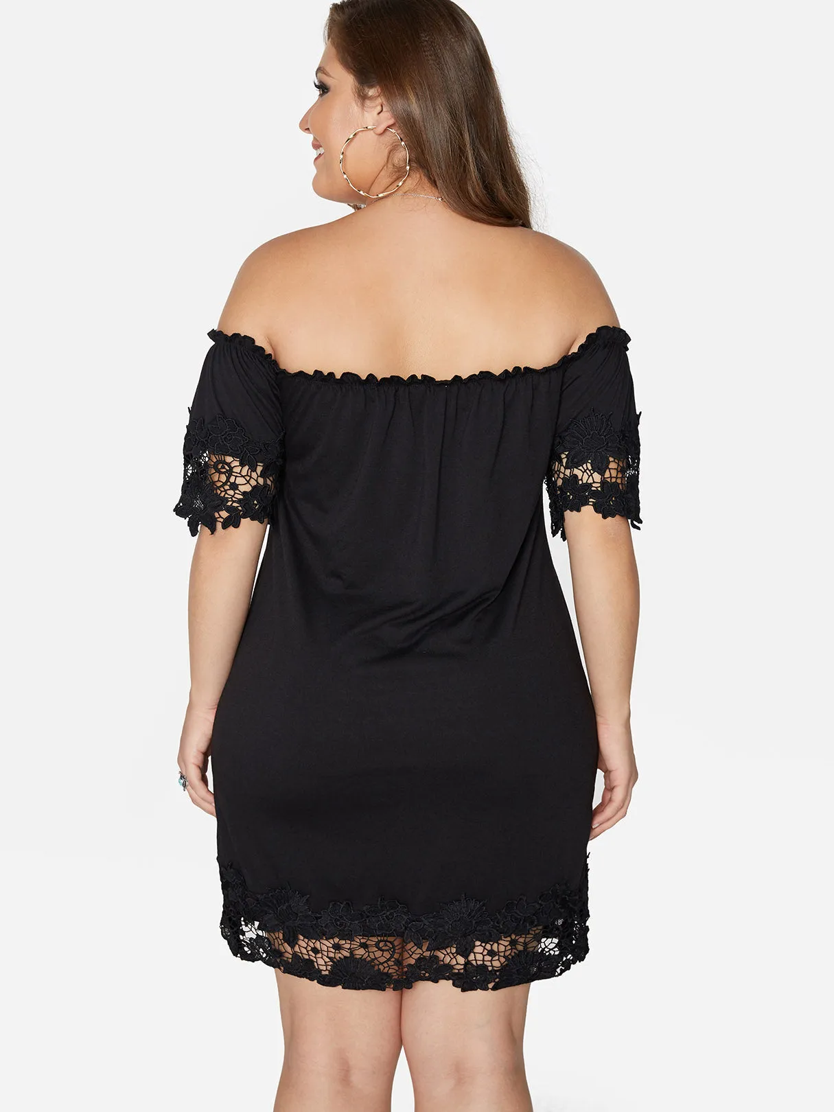 OEM ODM Plain Lace Half Sleeve Bodycon Black Plus Size Dresses