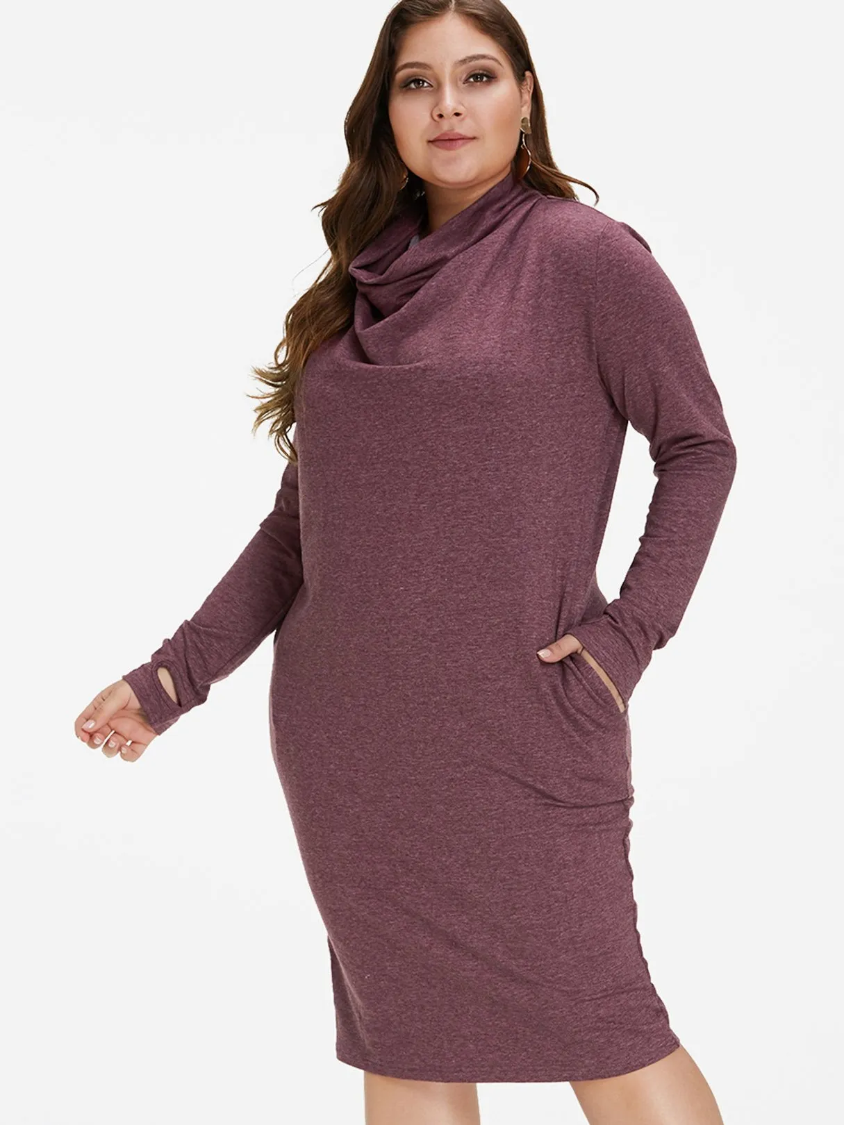 OEM ODM Plain Side Pockets Long Sleeve Plus Size Dress
