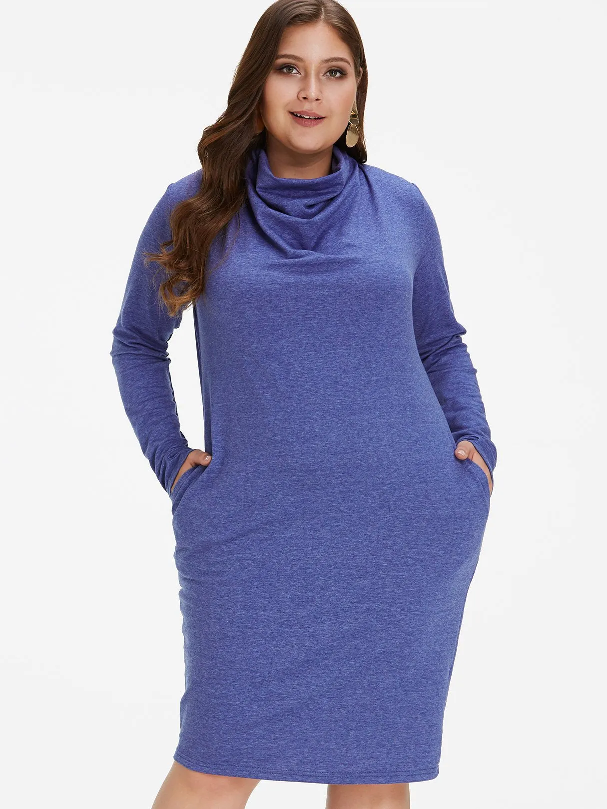 OEM ODM Plain Side Pockets Long Sleeve Plus Size Dress