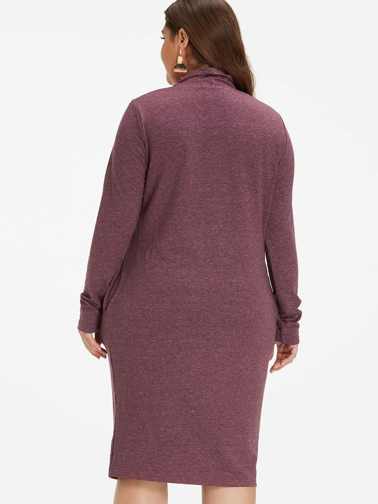 OEM ODM Plain Side Pockets Long Sleeve Plus Size Dress