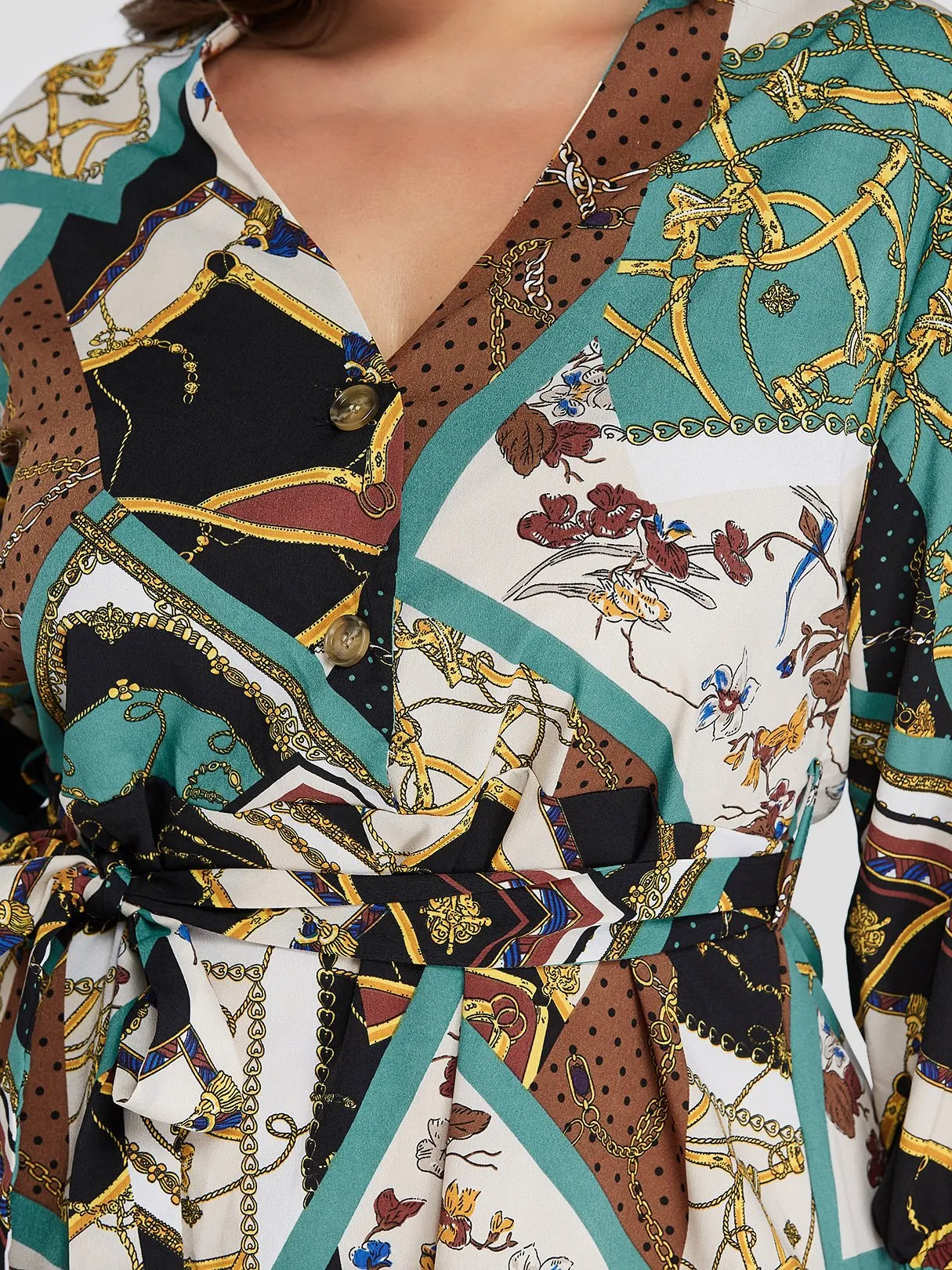 OEM ODM V-Neck Floral Print 3/4 Sleeve Plus Size Dress