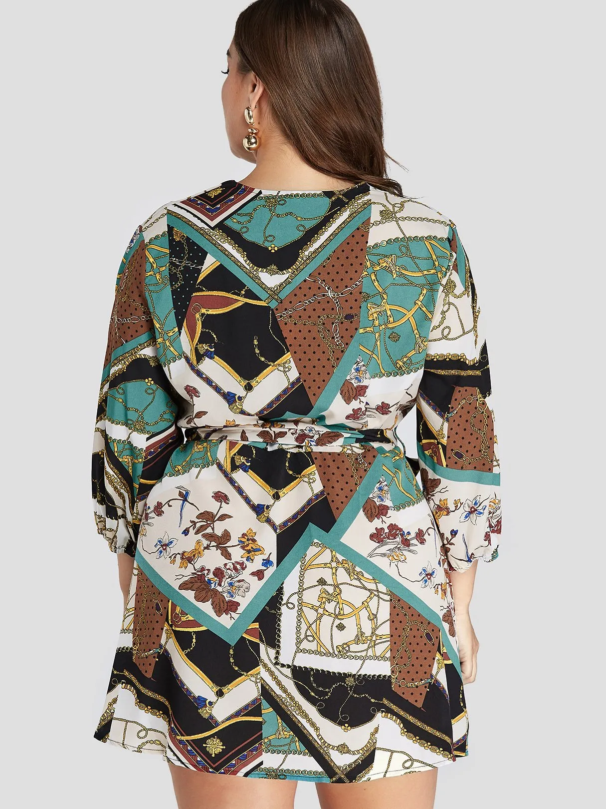 OEM ODM V-Neck Floral Print 3/4 Sleeve Plus Size Dress