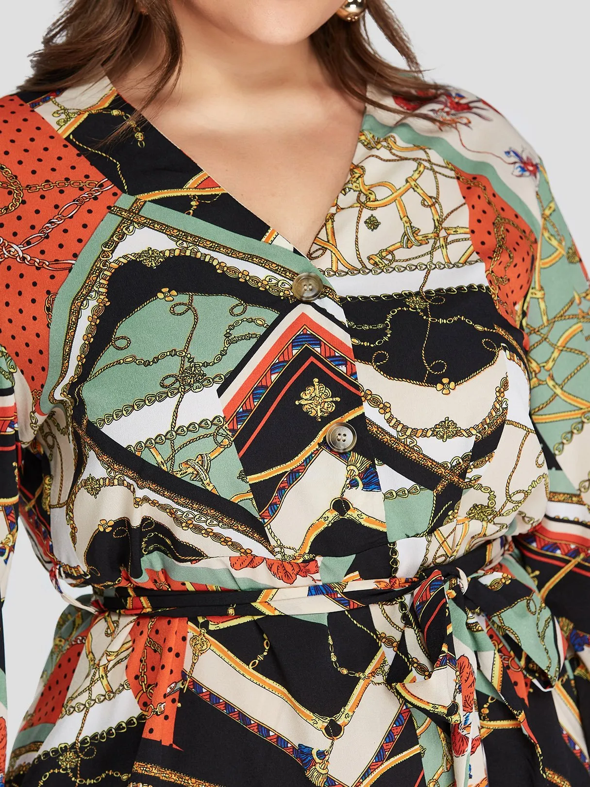 OEM ODM V-Neck Floral Print 3/4 Sleeve Plus Size Dress