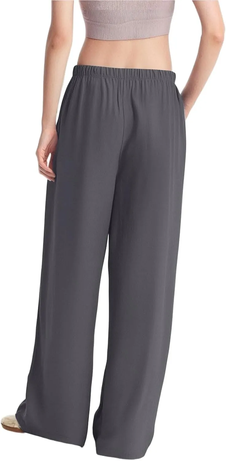 Palazzo Pants for Women Dressy Ladies Flowy Wide Leg Linen Pants with Pockets Summer Pull On Beach Pants 2025