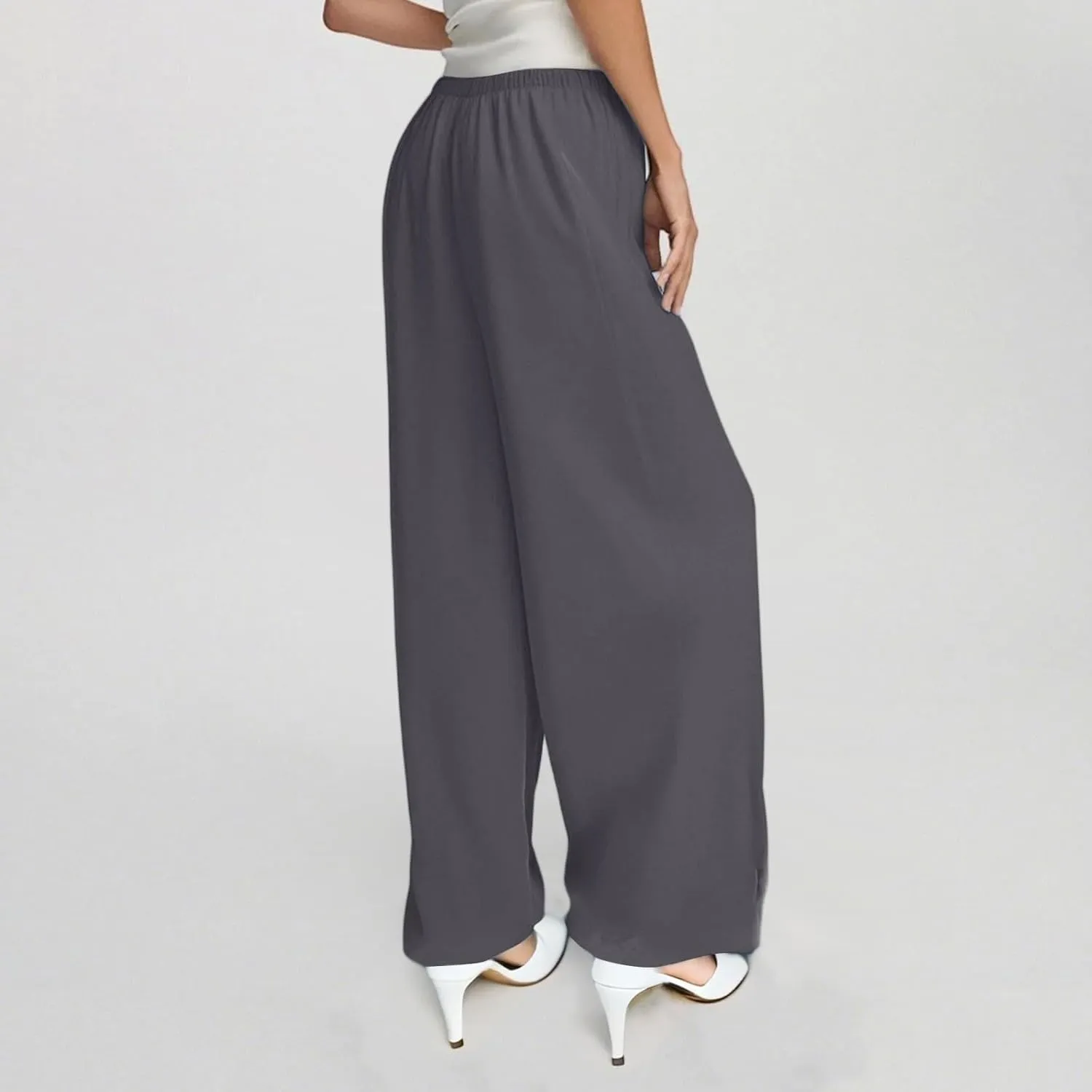 Palazzo Pants for Women Dressy Ladies Flowy Wide Leg Linen Pants with Pockets Summer Pull On Beach Pants 2025