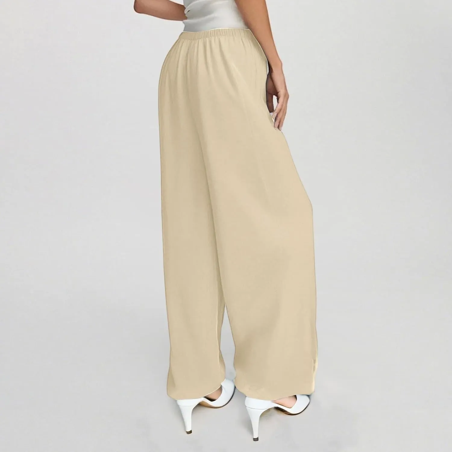Palazzo Pants for Women Dressy Ladies Flowy Wide Leg Linen Pants with Pockets Summer Pull On Beach Pants 2025