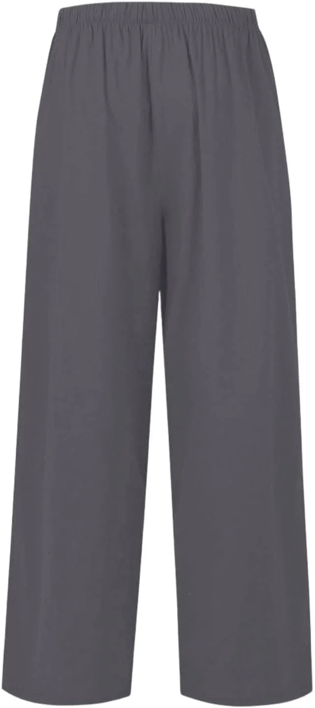 Palazzo Pants for Women Dressy Ladies Flowy Wide Leg Linen Pants with Pockets Summer Pull On Beach Pants 2025