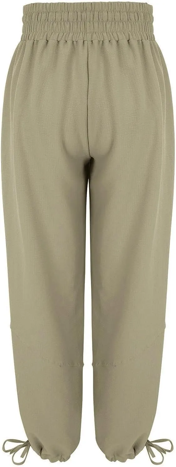 Palazzo Pants for Women Oversized High Waist Drawstring Baggy Harem Linen Wide Leg Beach Trousers with Pockets