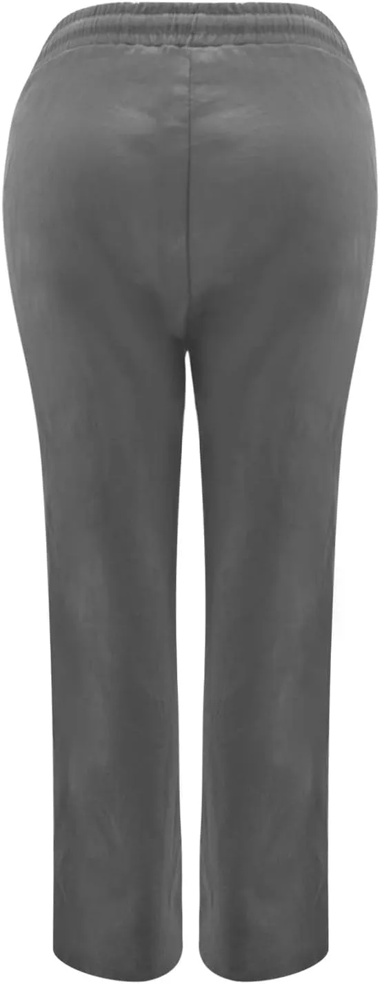 Pants for Women Casual Cotton Linen Pants Drawstring Elastic Waist Pants Soft Trousers with Pockets Straight Leg Pant