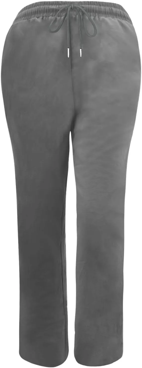 Pants for Women Casual Cotton Linen Pants Drawstring Elastic Waist Pants Soft Trousers with Pockets Straight Leg Pant