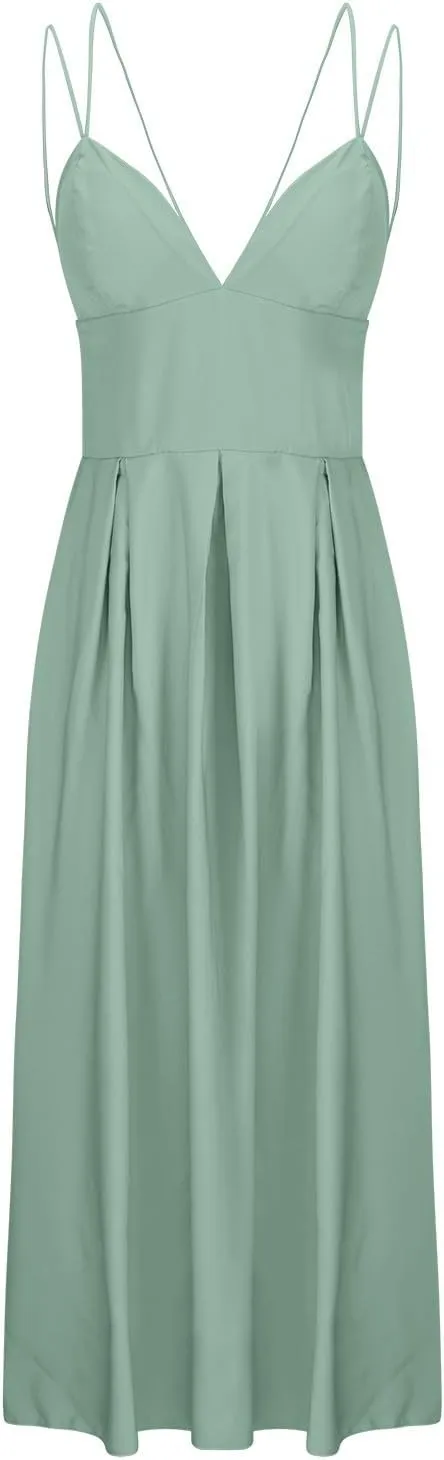 Party Dresses for Women 2024 Sexy high Waist Backless Ankle Length Dress with Bra Solid Color Spaghetti Strap Dress