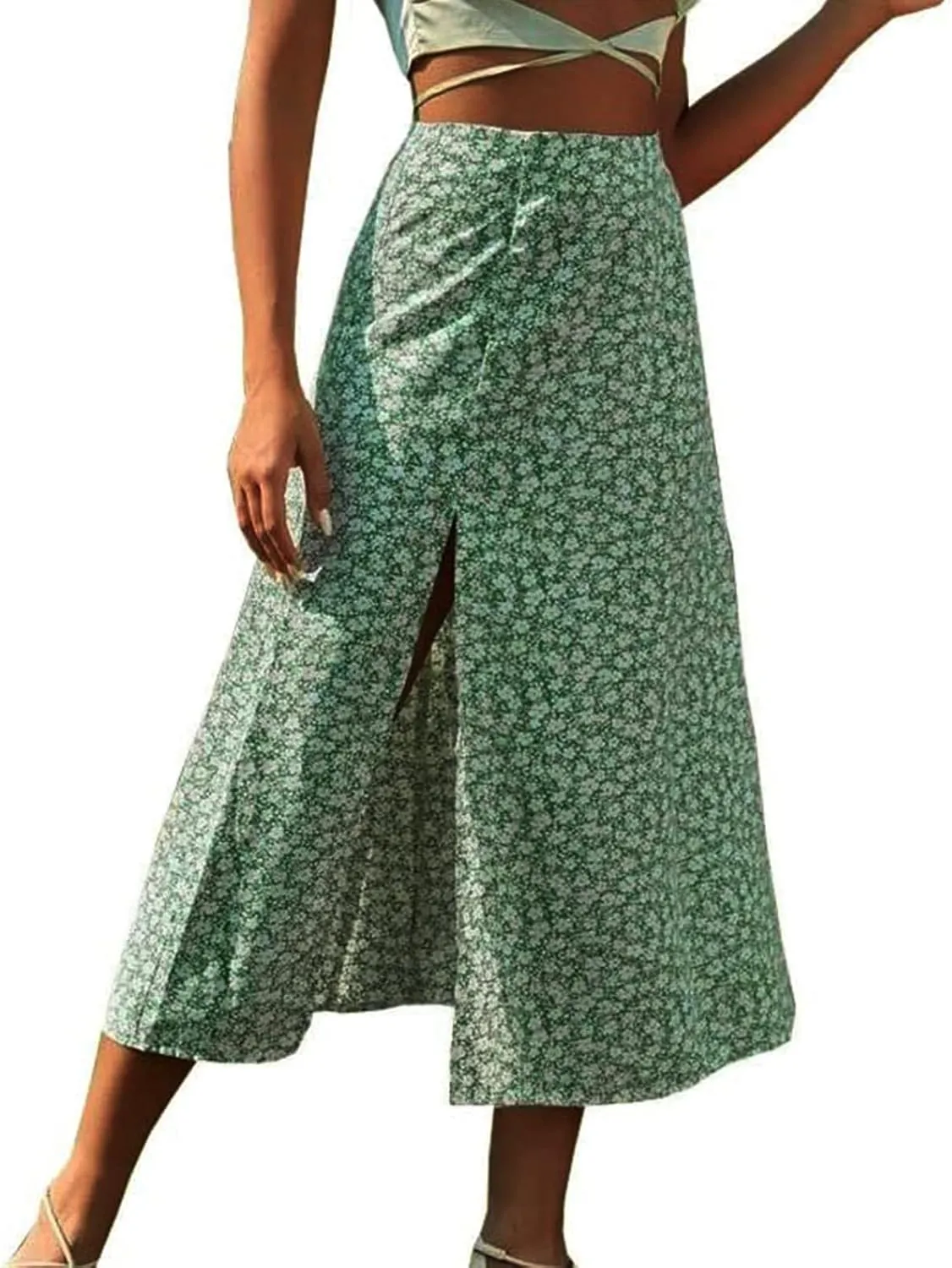 Pencil Skirt for Women Summer Trendy Boha Floral Print High Split High Elastic Waist Palazzo Long Skirts for Vacation