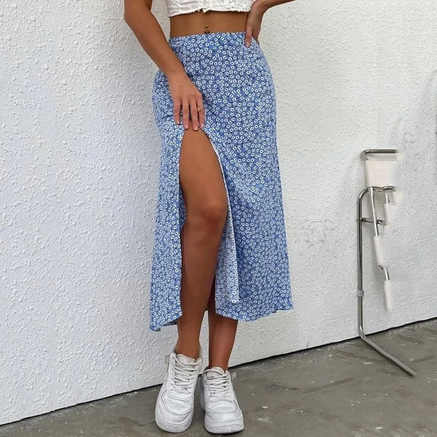 Pencil Skirt for Women Summer Trendy Boha Floral Print High Split High Elastic Waist Palazzo Long Skirts for Vacation