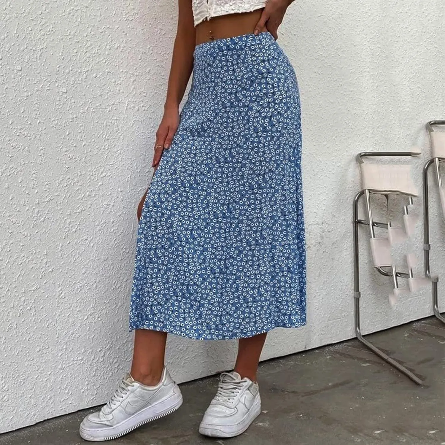 Pencil Skirt for Women Summer Trendy Boha Floral Print High Split High Elastic Waist Palazzo Long Skirts for Vacation