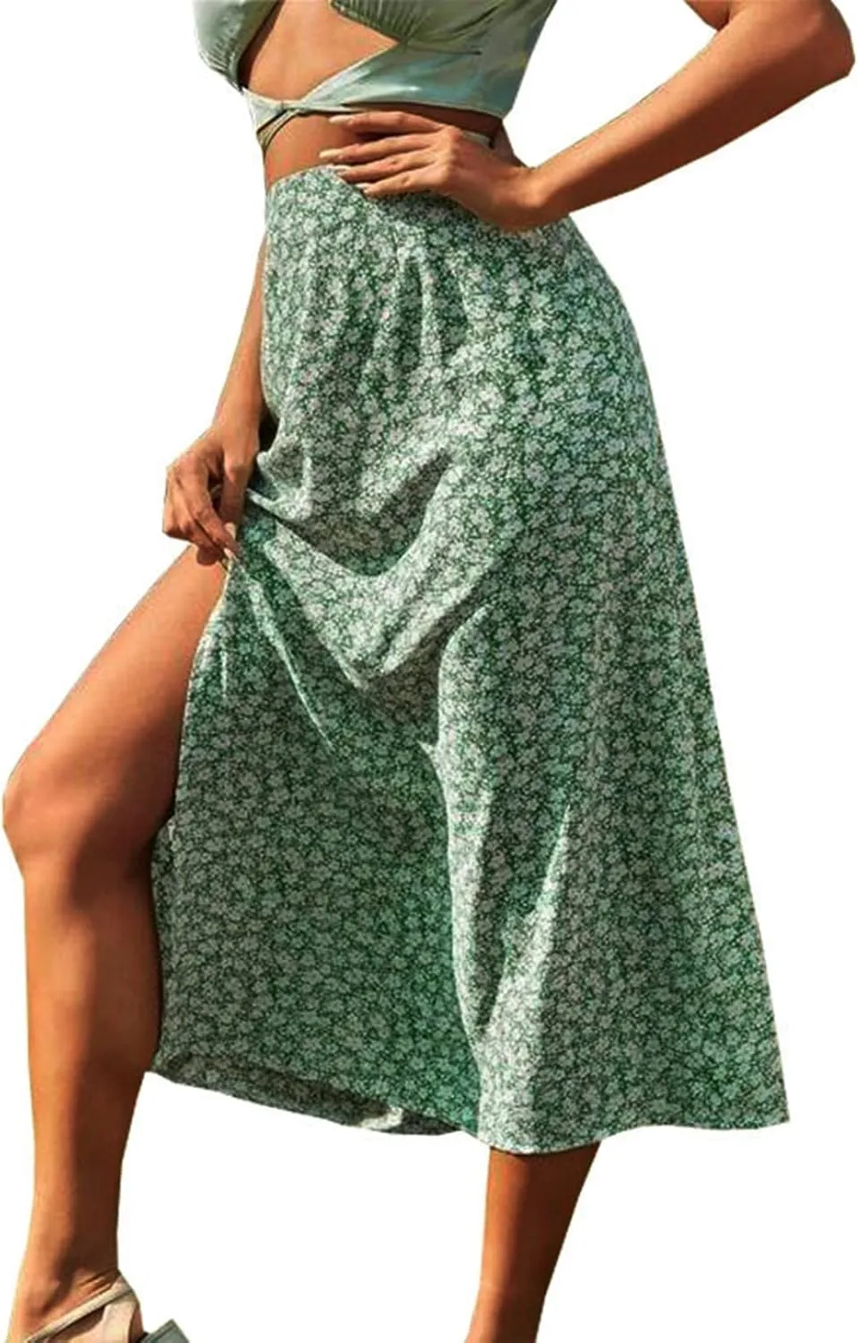 Pencil Skirt for Women Summer Trendy Boha Floral Print High Split High Elastic Waist Palazzo Long Skirts for Vacation