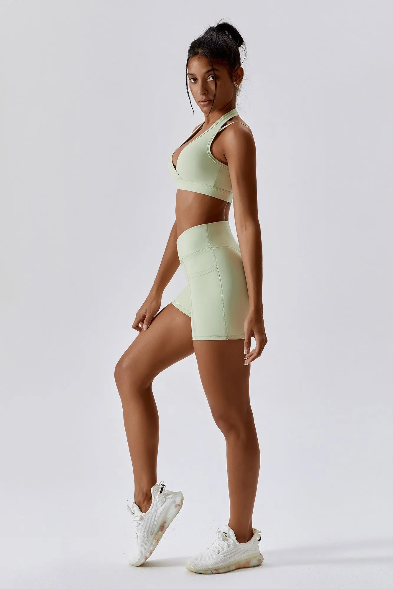 Plunge Neck Wrap Over Sports Bra