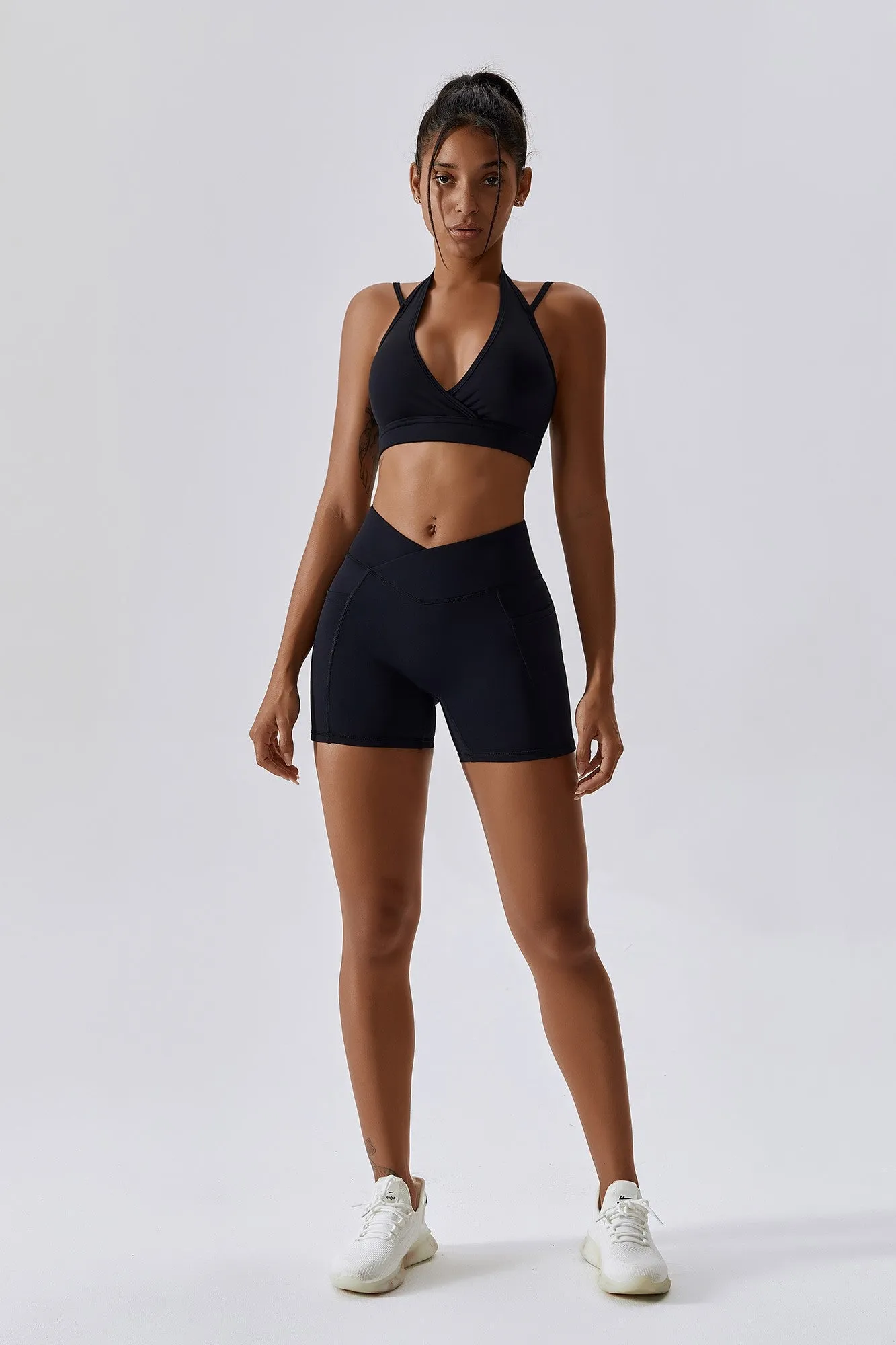 Plunge Neck Wrap Over Sports Bra
