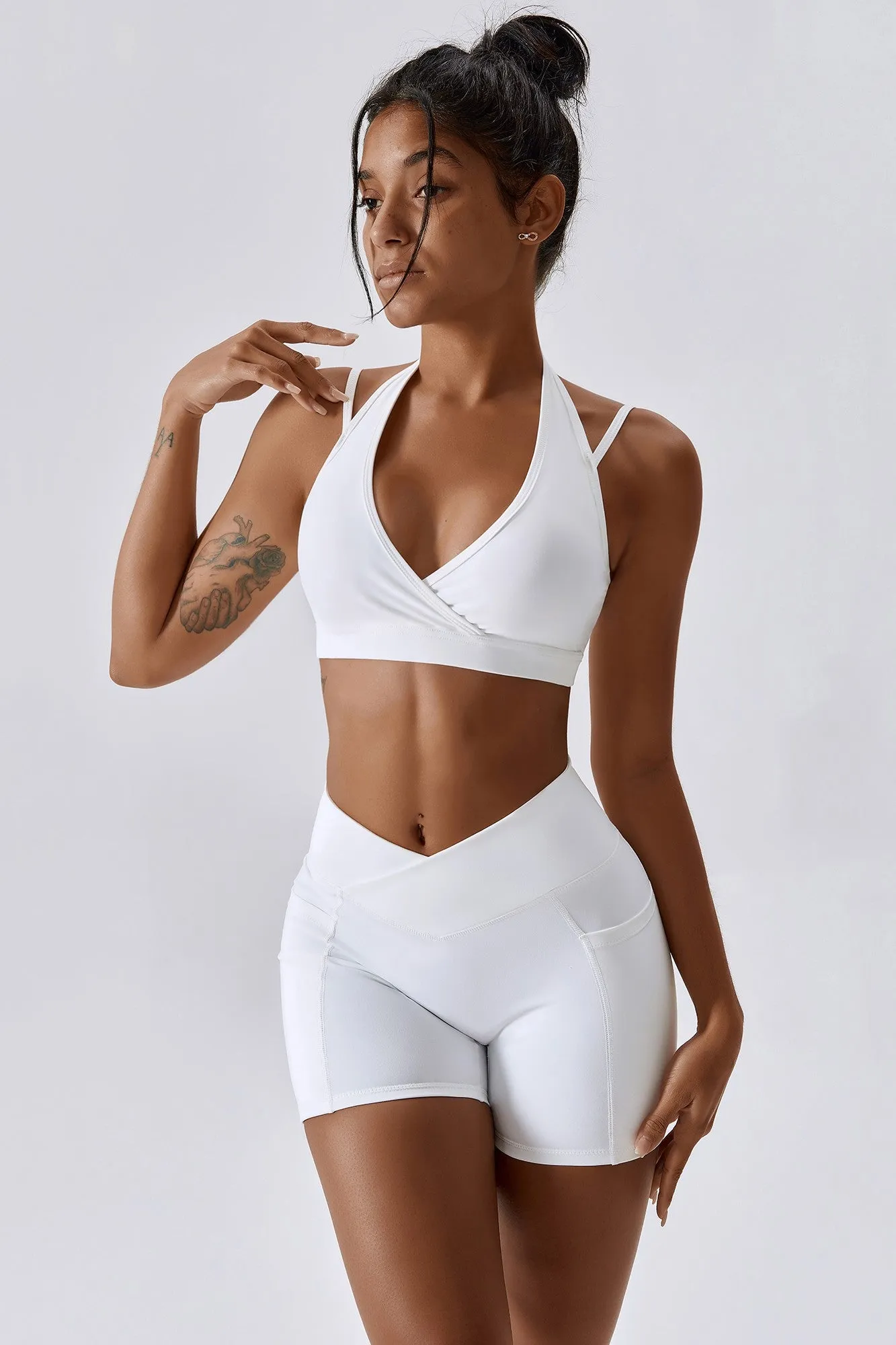 Plunge Neck Wrap Over Sports Bra