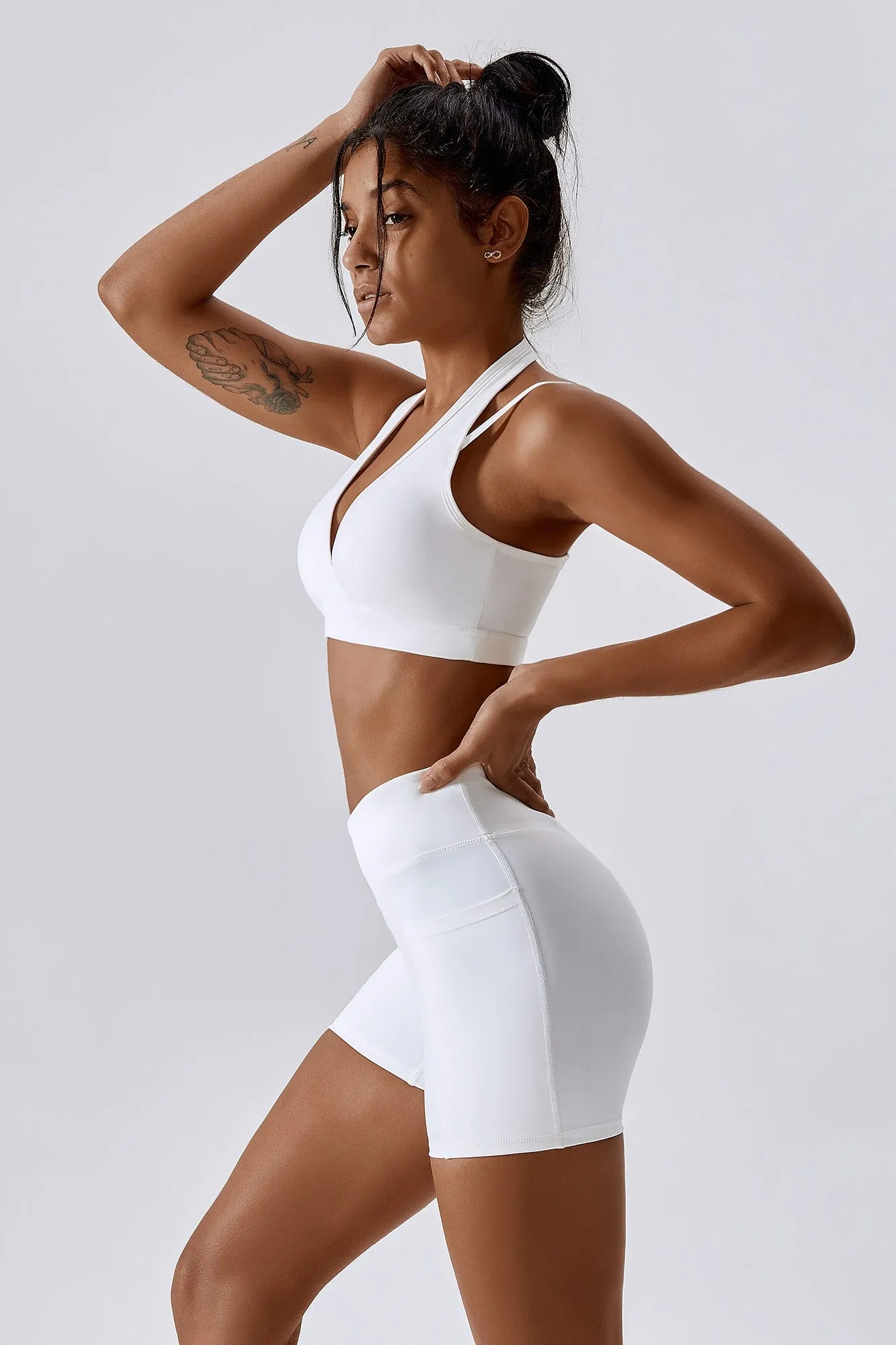 Plunge Neck Wrap Over Sports Bra