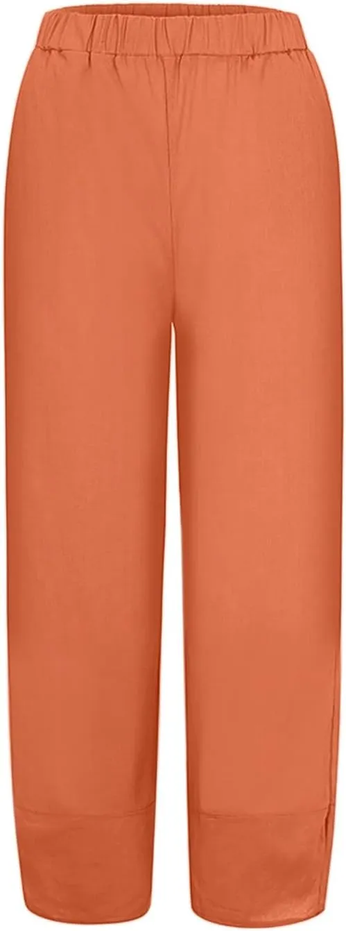 Plus Size Cotton Linen Capri Pants for Women Casual Summer Baggy Trendy Lounge Pants Athletic Trousers with Pockets