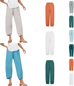 Plus Size Cotton Linen Capri Pants for Women Casual Summer Baggy Trendy Lounge Pants Athletic Trousers with Pockets