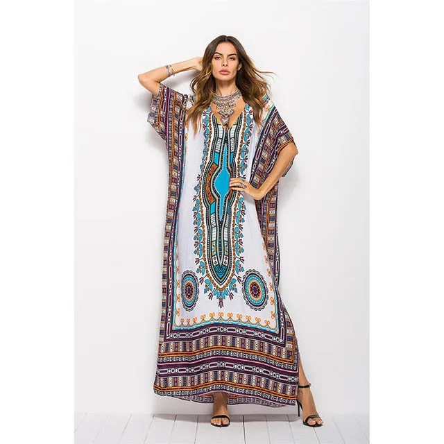 Plus Size Maternity Photo Shoot Beach Sundress Sexy V-Neck Boho Dress Traditional Ethnic Loose Dashiki Vintage Kaftan Dressess