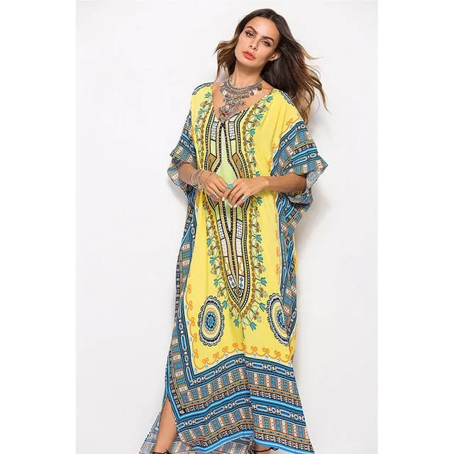 Plus Size Maternity Photo Shoot Beach Sundress Sexy V-Neck Boho Dress Traditional Ethnic Loose Dashiki Vintage Kaftan Dressess