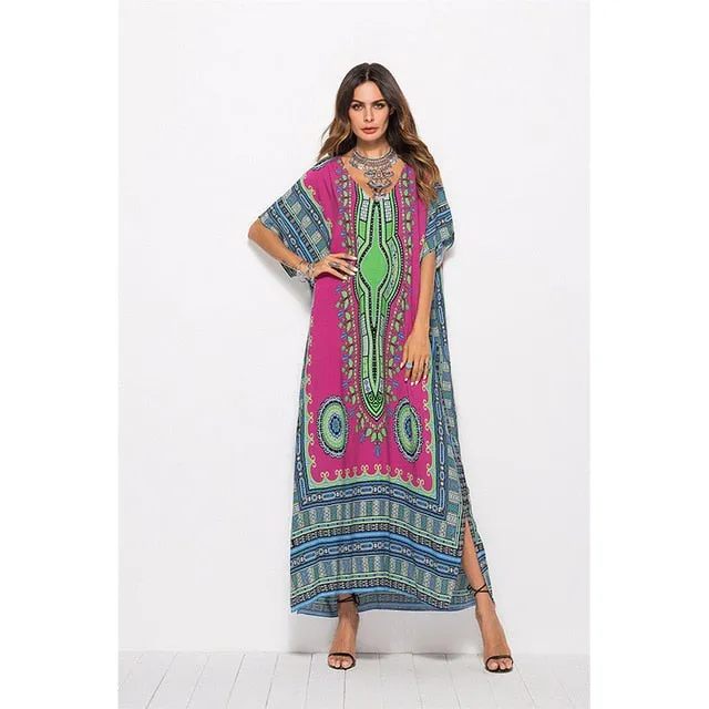 Plus Size Maternity Photo Shoot Beach Sundress Sexy V-Neck Boho Dress Traditional Ethnic Loose Dashiki Vintage Kaftan Dressess