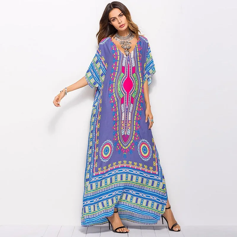 Plus Size Maternity Photo Shoot Beach Sundress Sexy V-Neck Boho Dress Traditional Ethnic Loose Dashiki Vintage Kaftan Dressess