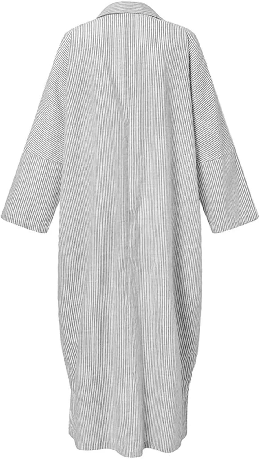 Plus Size Maxi Dress for Women Casual V Neck Button Down Shirt Dresses Summer Loose Striped Long Blouse Dresses 2025