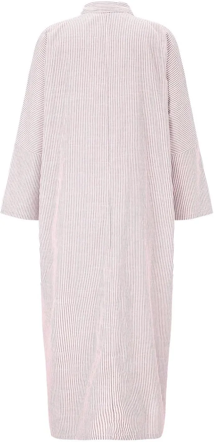 Plus Size Maxi Dress for Women Casual V Neck Button Down Shirt Dresses Summer Loose Striped Long Blouse Dresses 2025