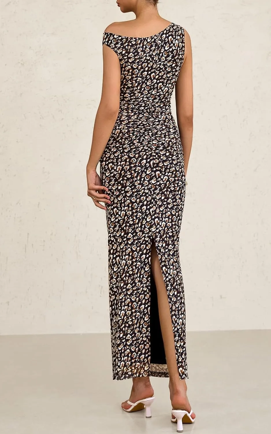 PRETTYGARDEN Women's 2025 Summer Floral One Shoulder Maxi Dress Wedding Guest Ruched Mesh Bodycon Long Cocktail Dresses