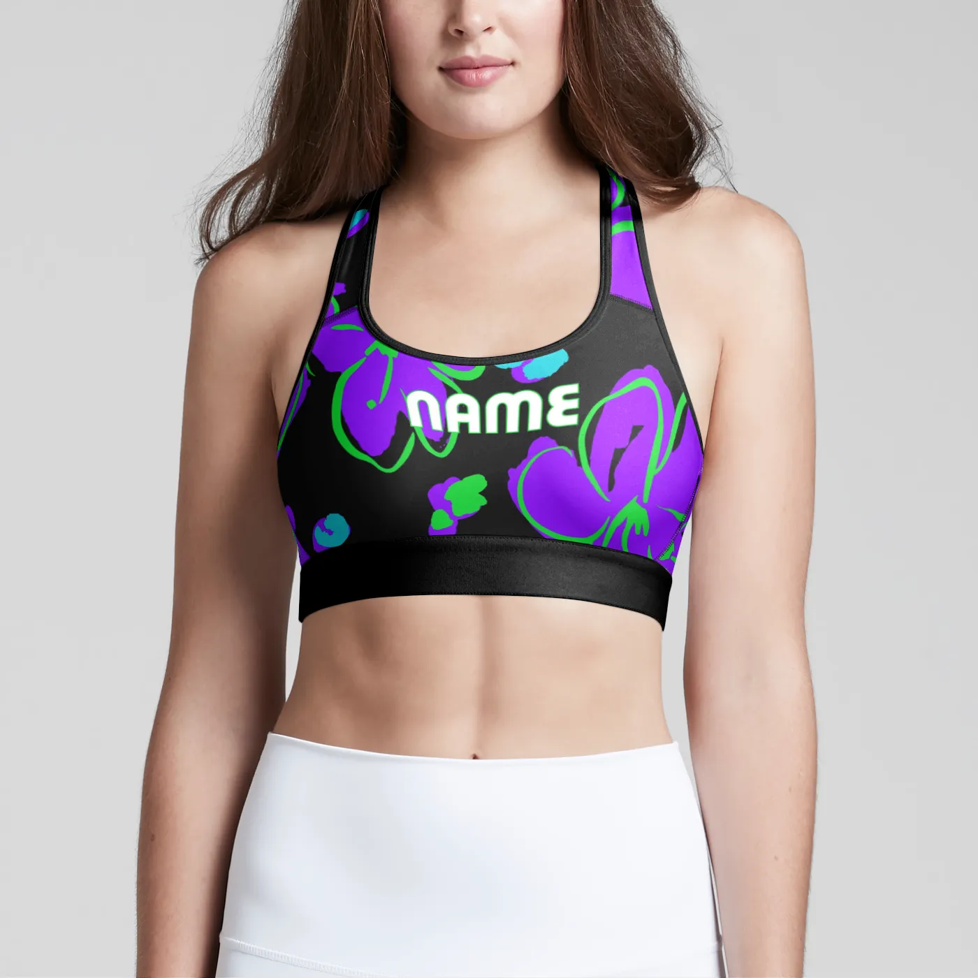 Purple Plumeria Custom Racerback Sports Bra