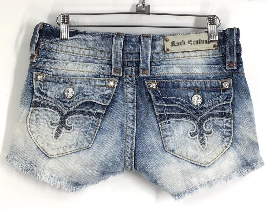 Rock Revival Women's Blue Jen Cotton Cut-Off Shorts - Size 27