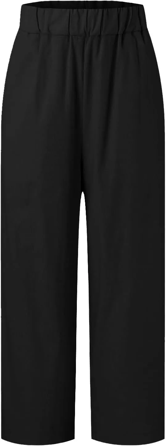 Rvidbe Summer Pants for Women 2024, Women's Linen Pants Women Summer Elastic Waist Straight Leg Pants Casual Beach Trousers