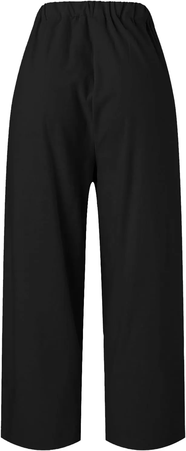 Rvidbe Summer Pants for Women 2024, Women's Linen Pants Women Summer Elastic Waist Straight Leg Pants Casual Beach Trousers