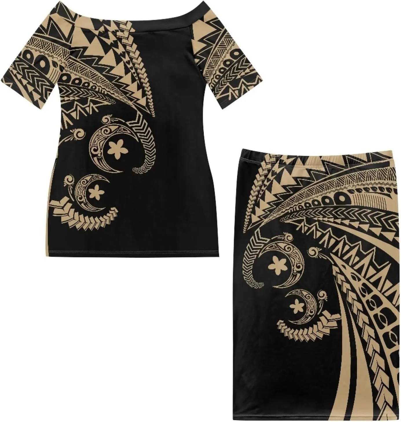 Samoan Tribal Dress for Women Off Shoulder Dresses Skirt Top Set