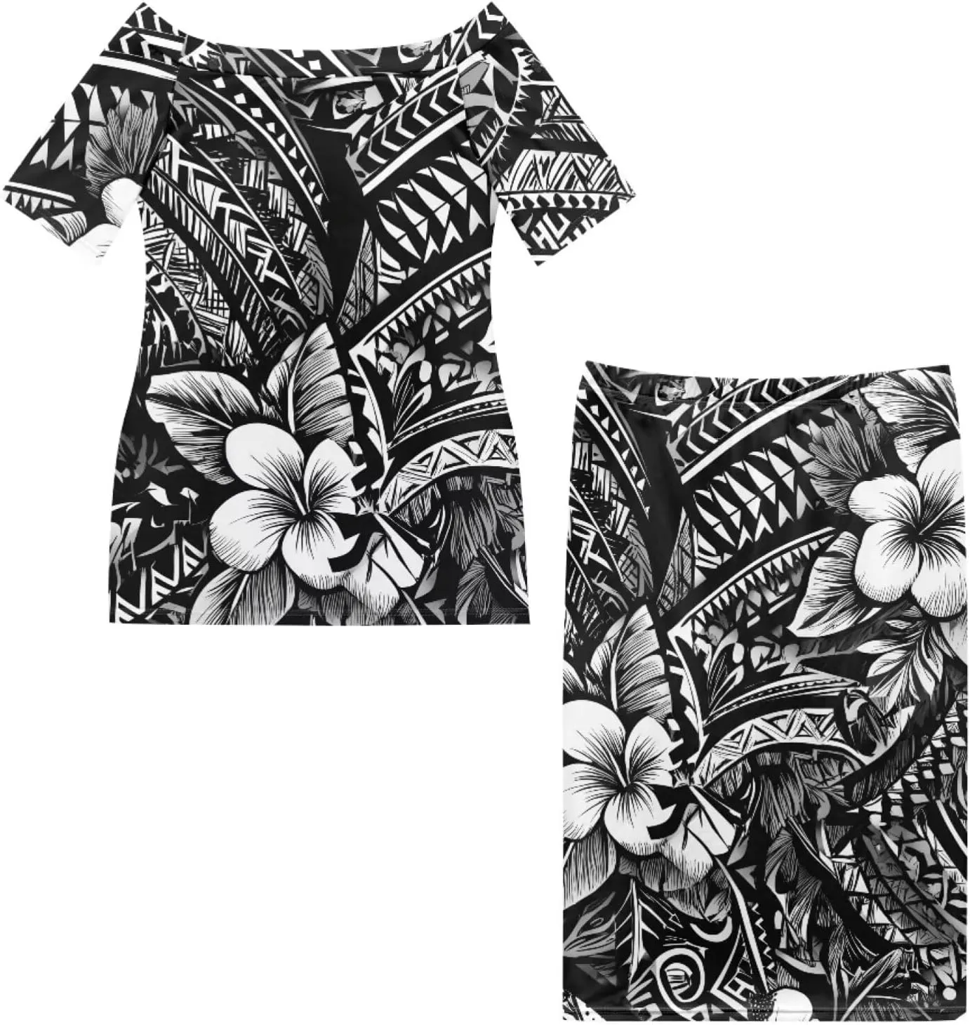 Samoan Tribal Dress for Women Off Shoulder Dresses Skirt Top Set