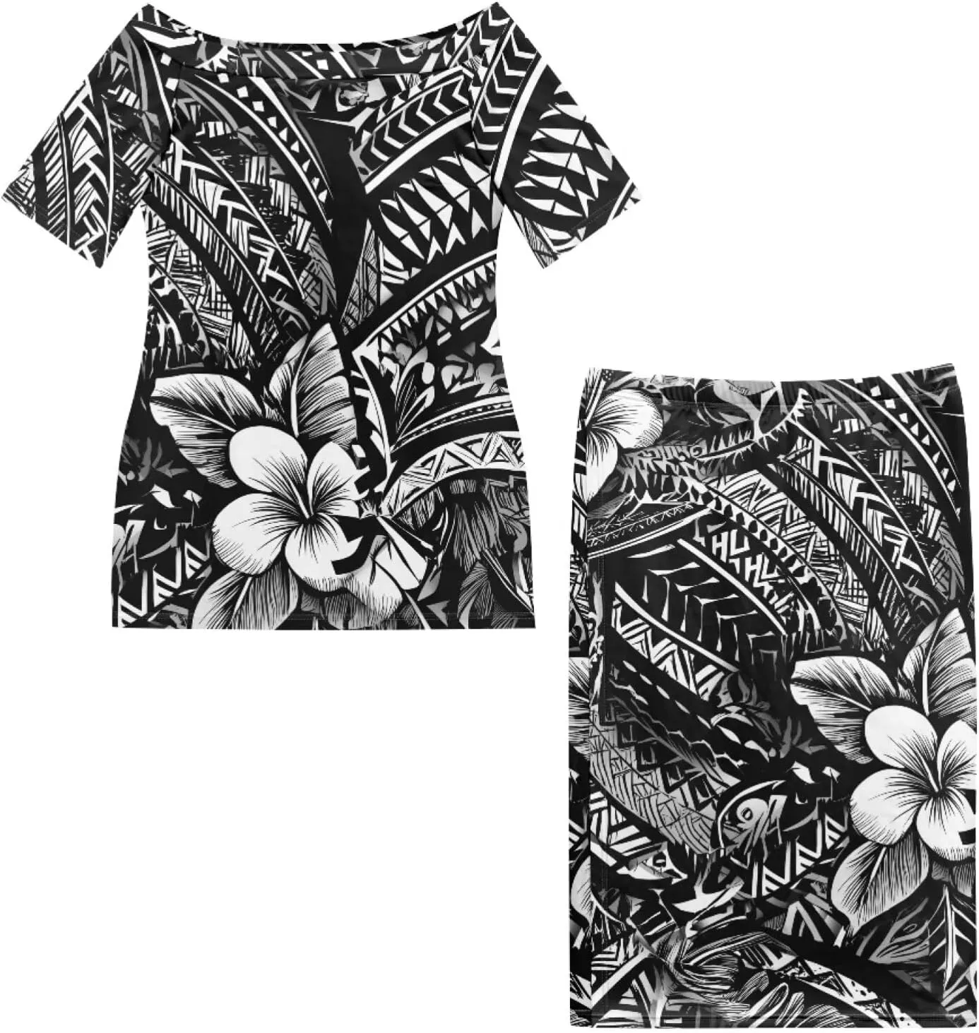 Samoan Tribal Dress for Women Off Shoulder Dresses Skirt Top Set