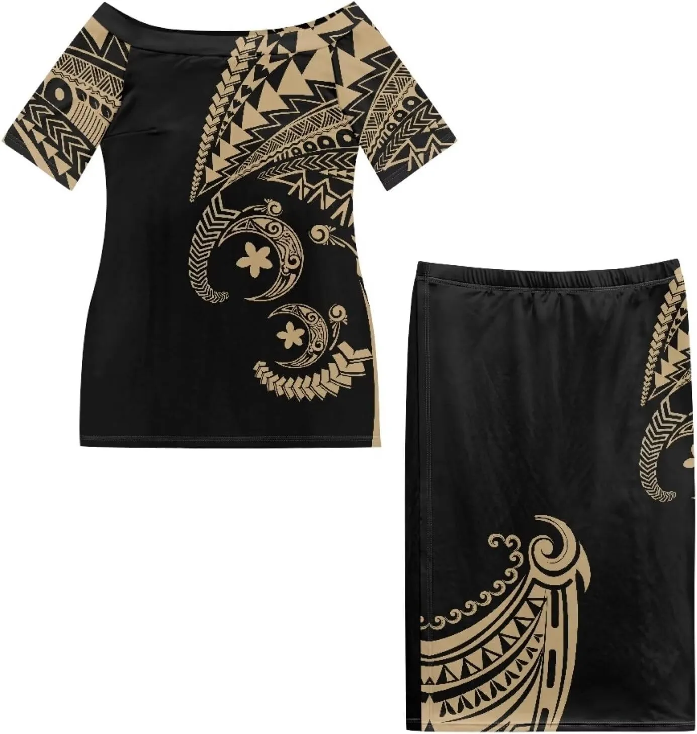 Samoan Tribal Dress for Women Off Shoulder Dresses Skirt Top Set