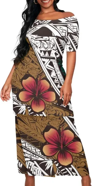 Samoan Tribal Dress for Women Off Shoulder Dresses Skirt Top Set