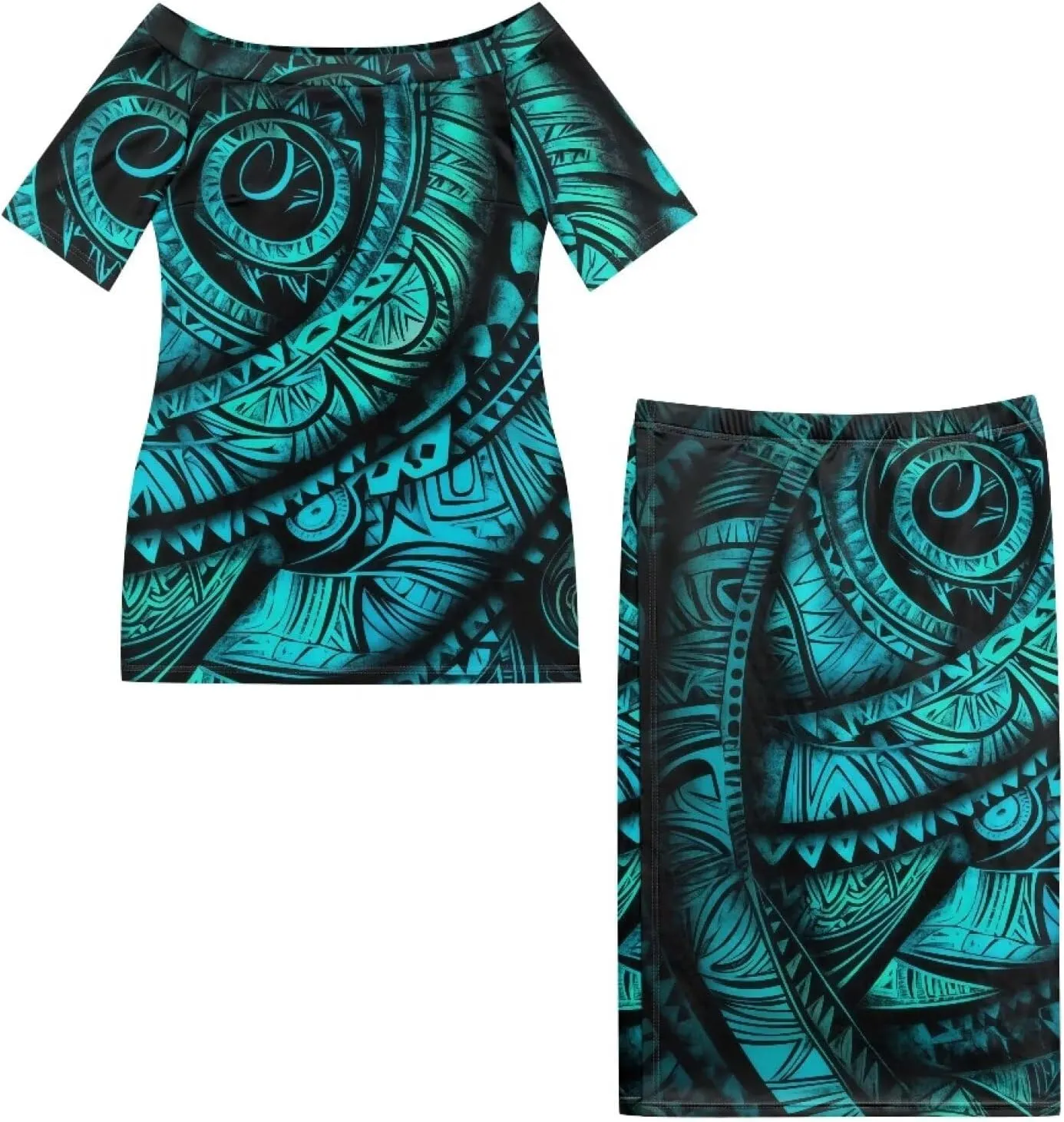 Samoan Tribal Dress for Women Off Shoulder Dresses Skirt Top Set