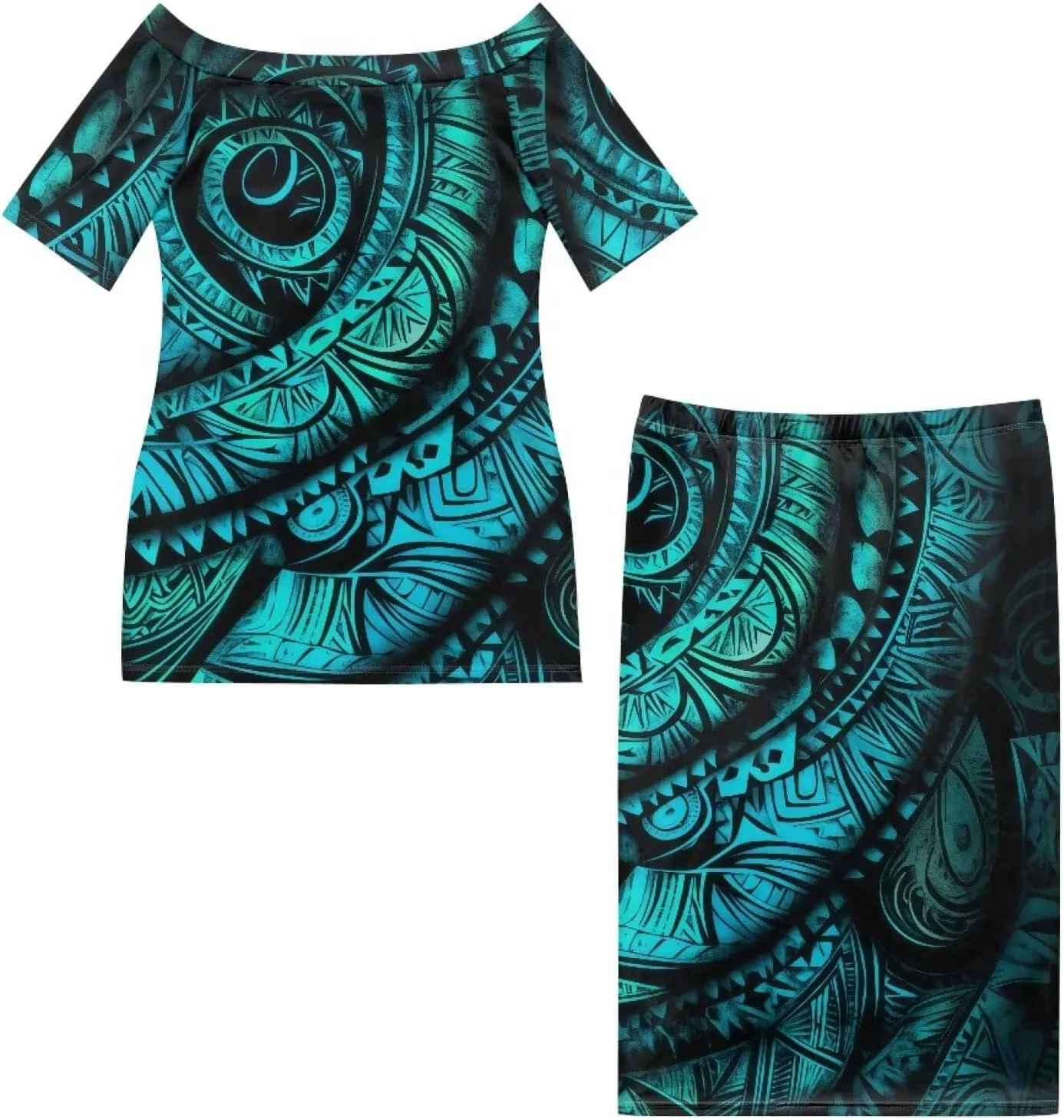Samoan Tribal Dress for Women Off Shoulder Dresses Skirt Top Set